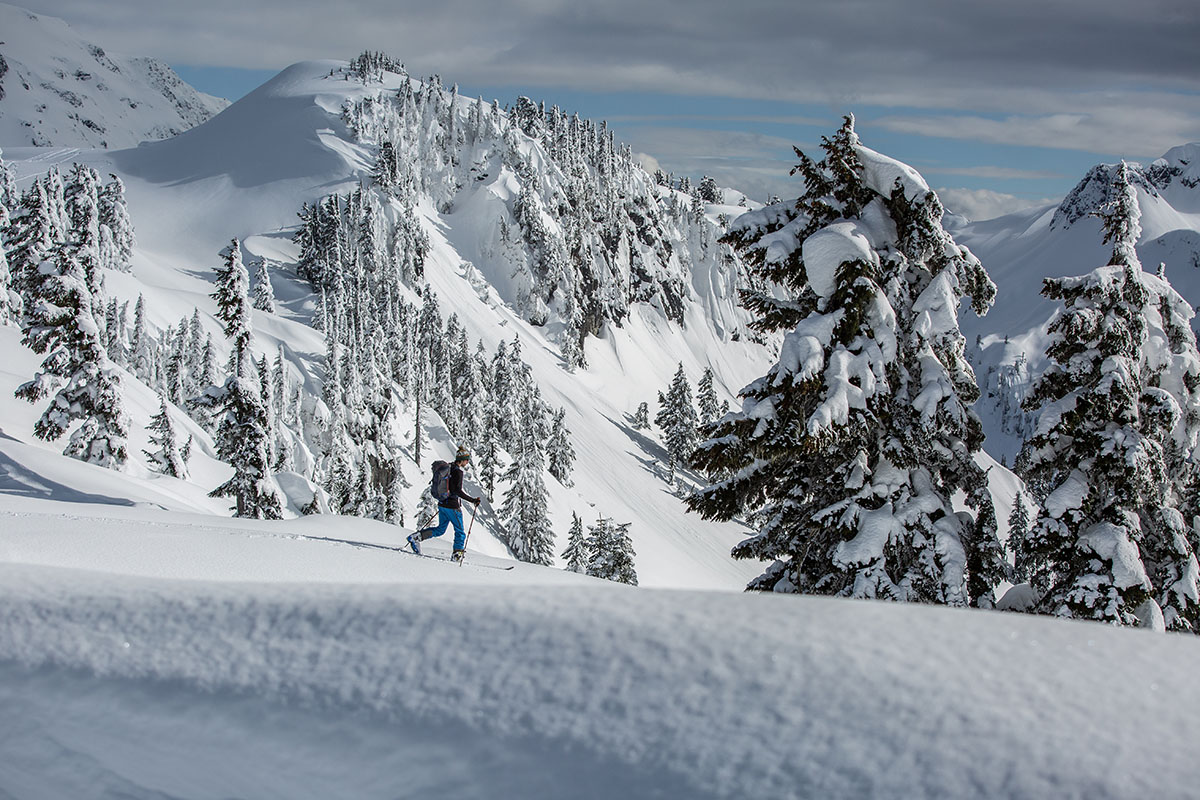 Outdoor Research Skyward II ski pants (mountain backdrop)